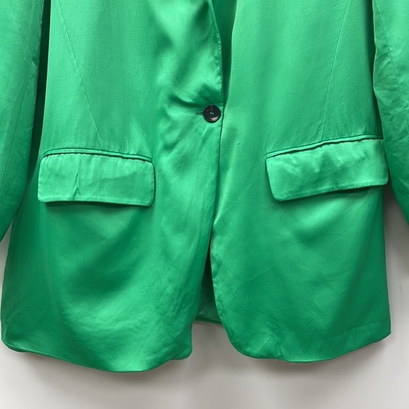 Zara Satin Effect Straight Cut Single Breasted Boyfriend Blazer Kelly Green Med - Picture 6 of 12